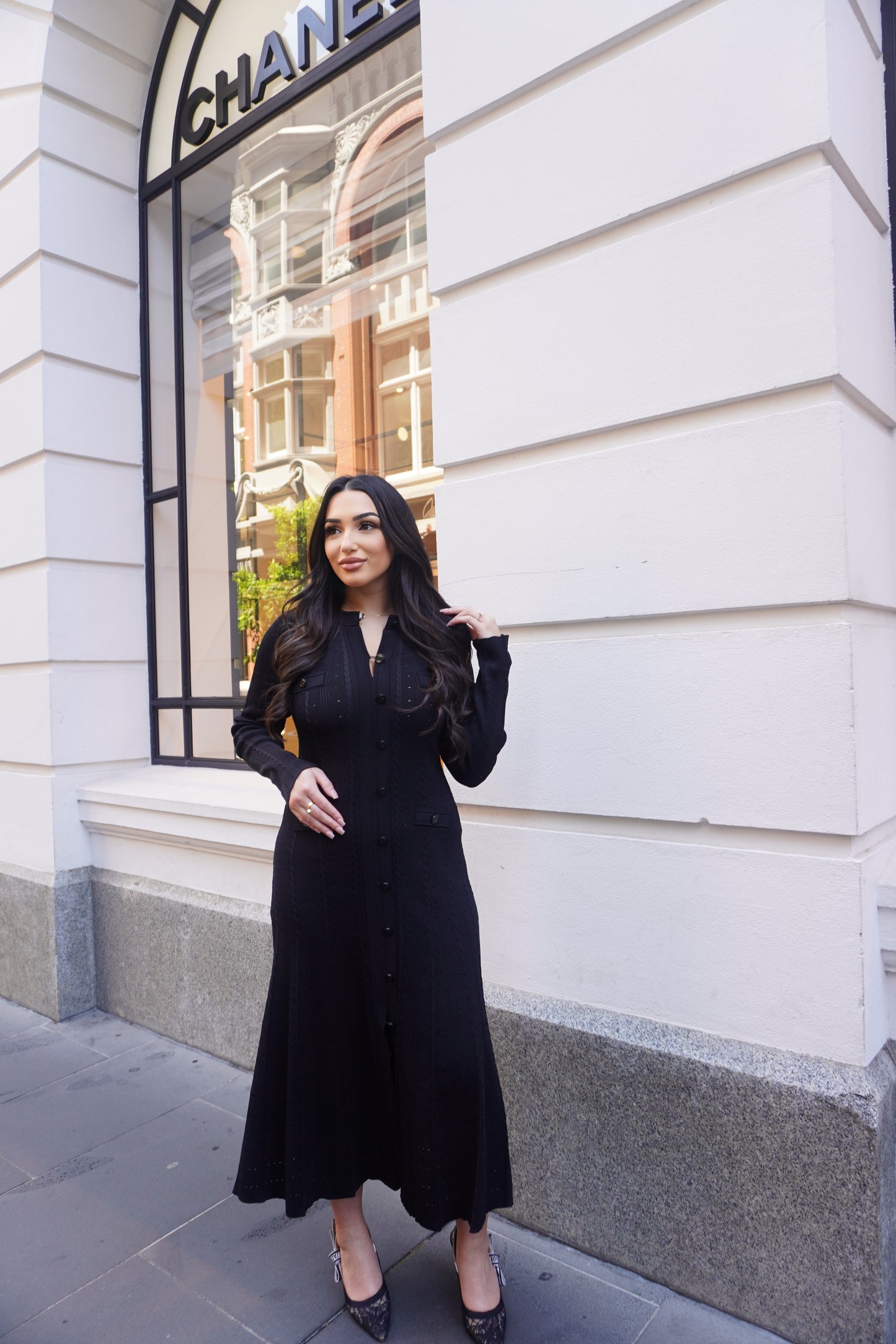 ELEANOR LONG SLEEVES DRESS - BLACK