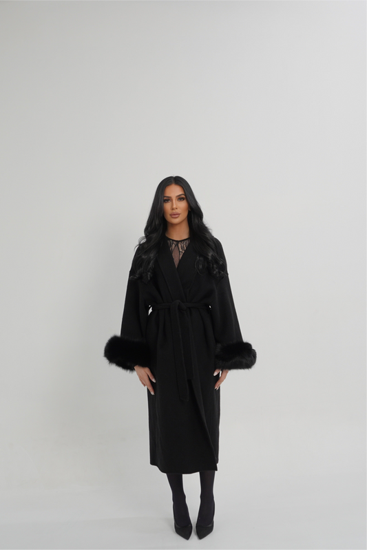 MANTEAU FOX FUR COAT - BLACK